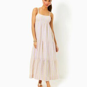 NWT NEW Lilly Pulitzer Javanne Linen Maxi Dress sz 12 Purple & Yellow Stripe